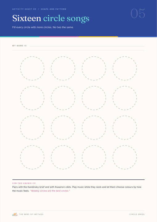 A child facing activity sheet of circles to fill in